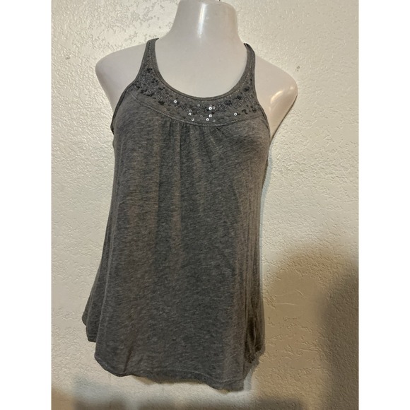 Aeropostale Tops - Aeropostale Gray Lace Beaded Tank Top Medium Fairy Boho Y2K